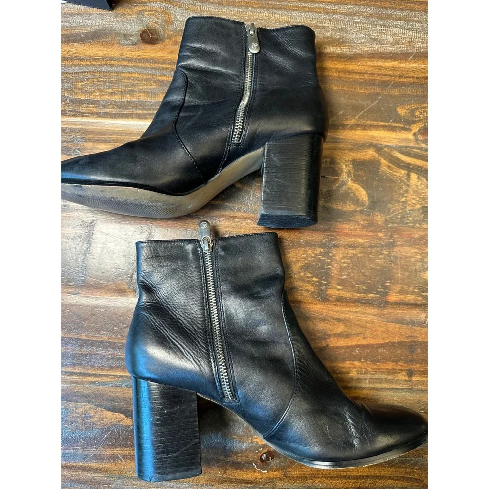 Adrienne Vittadini Black Leather Ankle Boots Block Heel AV-BOB-1 Womens 9